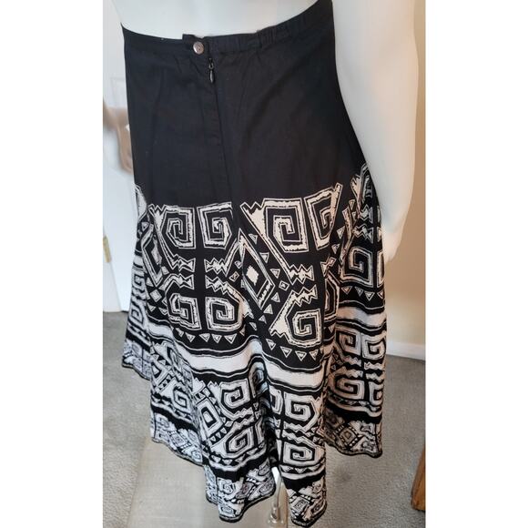VTG Tiered Boho Skirt Beaded Applique Black & White Geometric Chico's 2 (US L) - Picture 9 of 9